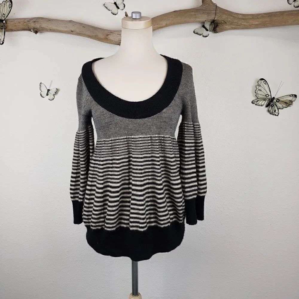 Free people puff sleeve striped Baby Doll empire waist top